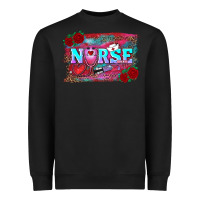 Black valentine's day nurse with leopard and turquoise background Heavyweight Sweatshirt - RanaPortraitStore