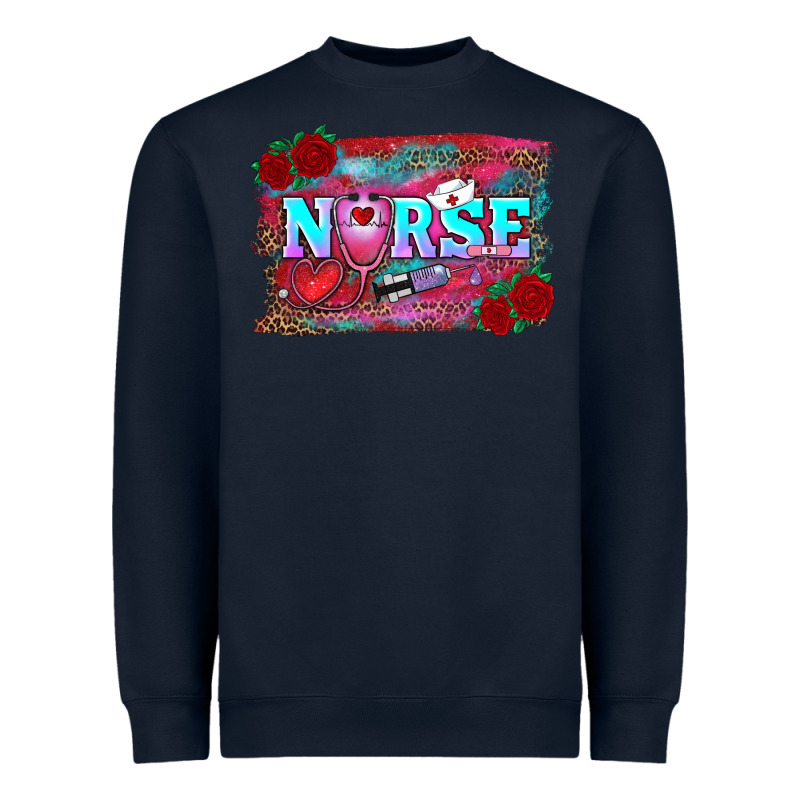 Valentine's Day Nurse With Leopard And Turquoise Background Heavyweight Sweatshirt by RanaPortraitStore | Teevron