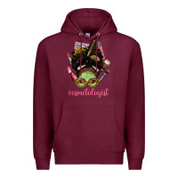 Burgundy Afro Messy Bun Cosmetologist Premium Hoodie - BundleAndBundleShop