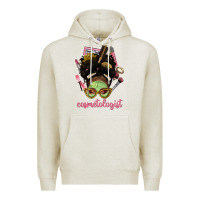 Oatmeal Heather Afro Messy Bun Cosmetologist Premium Hoodie - BundleAndBundleShop