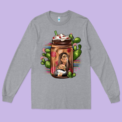 Mexican Coffee Cup Cactus Long Sleeve Tee Designed By Jahusdesignshop