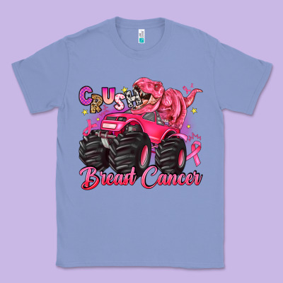 Crush Breast Cancer Monster Truck With Dinosaur Classic Tee Designed By Jahusdesignshop