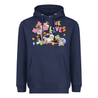Navy he lives with bunnys and eggs Heavyweight Hoodie - MaliasSmallBusiness