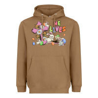 Toasted Coconut he lives with bunnys and eggs Heavyweight Hoodie - MaliasSmallBusiness