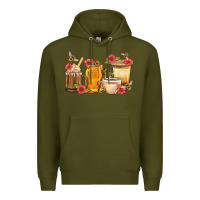 Army Green Honey And Bee With Flower Coffee Cup Premium Hoodie - BundleAndBundleShop