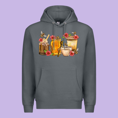 Honey And Bee With Flower Coffee Cup Premium Hoodie Designed By Bundleandbundleshop