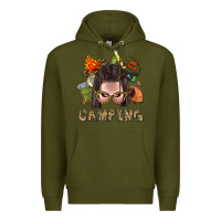 Army Green Camping Braid Hair Woman With Fire Bbs Premium Hoodie - BundleAndBundleShop