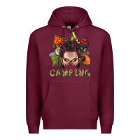 Burgundy Camping Braid Hair Woman With Fire Bbs Premium Hoodie - BundleAndBundleShop