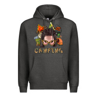 Charcoal Heather Camping Braid Hair Woman With Fire Bbs Premium Hoodie - BundleAndBundleShop