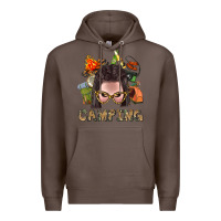 Coffee Camping Braid Hair Woman With Fire Bbs Premium Hoodie - BundleAndBundleShop