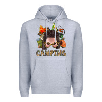 Heather Grey Camping Braid Hair Woman With Fire Bbs Premium Hoodie - BundleAndBundleShop