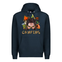 Navy Camping Braid Hair Woman With Fire Bbs Premium Hoodie - BundleAndBundleShop