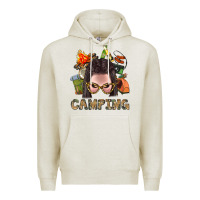 Oatmeal Heather Camping Braid Hair Woman With Fire Bbs Premium Hoodie - BundleAndBundleShop