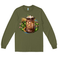 Army Green sunflower coffee cup cactus Long Sleeve Tee - JahusDesignShop