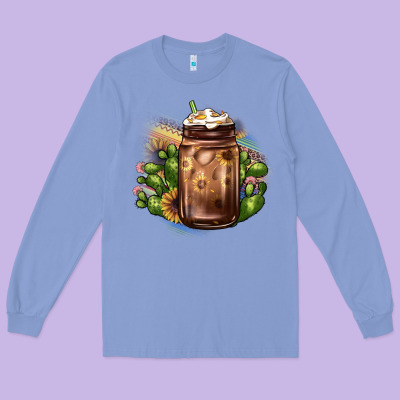 Sunflower Coffee Cup Cactus Long Sleeve Tee Designed By Jahusdesignshop