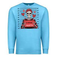 Ocean Blue i steal hearts skeleton valentine's day Premium Sweatshirt - MaliasSmallBusiness