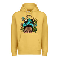 Antique Gold Lake Camping Afro Messy Bun Bbs Premium Hoodie - BundleAndBundleShop