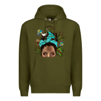 Army Green Lake Camping Afro Messy Bun Bbs Premium Hoodie - BundleAndBundleShop