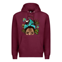 Burgundy Lake Camping Afro Messy Bun Bbs Premium Hoodie - BundleAndBundleShop