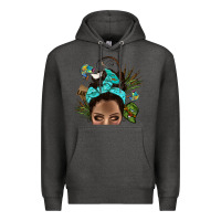 Charcoal Heather Lake Camping Afro Messy Bun Bbs Premium Hoodie - BundleAndBundleShop