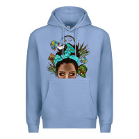 Colony Blue Lake Camping Afro Messy Bun Bbs Premium Hoodie - BundleAndBundleShop