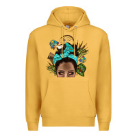 Mustard Lake Camping Afro Messy Bun Bbs Premium Hoodie - BundleAndBundleShop