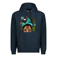 Navy Lake Camping Afro Messy Bun Bbs Premium Hoodie - BundleAndBundleShop
