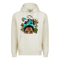 Oatmeal Heather Lake Camping Afro Messy Bun Bbs Premium Hoodie - BundleAndBundleShop