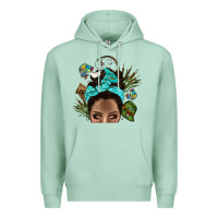 Seafoam Lake Camping Afro Messy Bun Bbs Premium Hoodie - BundleAndBundleShop