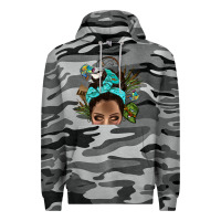 Slate Camo Lake Camping Afro Messy Bun Bbs Premium Hoodie - BundleAndBundleShop