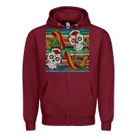 Burgundy sugar skull seamless pattern Zipper Hoodie - BundleAndBundleShop