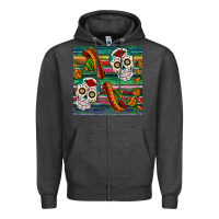 Charcoal Heather sugar skull seamless pattern Zipper Hoodie - BundleAndBundleShop