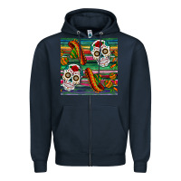 Navy sugar skull seamless pattern Zipper Hoodie - BundleAndBundleShop