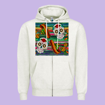 Sugar Skull Seamless Pattern Zipper Hoodie Designed By Bundleandbundleshop
