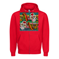 Red sugar skull seamless pattern Zipper Hoodie - BundleAndBundleShop