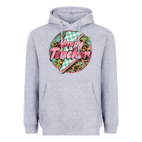 Heather Grey happy teacher lighting bolt Heavyweight Hoodie - MaliasSmallBusiness