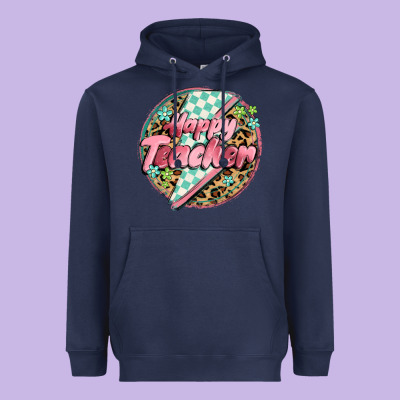 Happy Teacher Lighting Bolt Heavyweight Hoodie Designed By Maliassmallbusiness