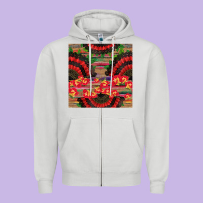 Spanish Hand Fan Seamless Pattern Zipper Hoodie Designed By Bundleandbundleshop