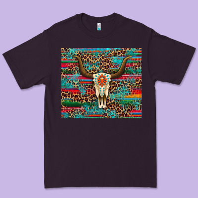Western Serape Leopard Bull Skull Turquoise Premium Tee Designed By Artiststas