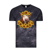 Cloud Black hereford cow with sunflowers Vintage Tee - RanaPortraitStore
