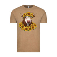 Vintage Coffee hereford cow with sunflowers Vintage Tee - RanaPortraitStore