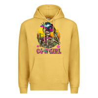 Antique Gold Cowgirl Skeleton With Landscape Premium Hoodie - BundleAndBundleShop