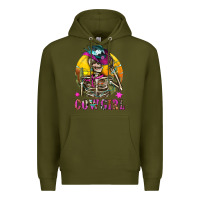 Army Green Cowgirl Skeleton With Landscape Premium Hoodie - BundleAndBundleShop