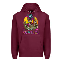 Burgundy Cowgirl Skeleton With Landscape Premium Hoodie - BundleAndBundleShop