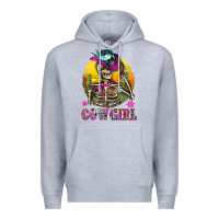Heather Grey Cowgirl Skeleton With Landscape Premium Hoodie - BundleAndBundleShop