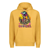 Mustard Cowgirl Skeleton With Landscape Premium Hoodie - BundleAndBundleShop