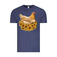 Vintage Denim chicken with sunflowers Vintage Tee - RanaPortraitStore