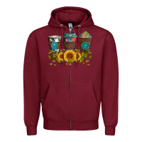 Burgundy coffee group and sunflowers Zipper Hoodie - Artiststas