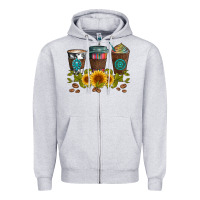 Heather Grey coffee group and sunflowers Zipper Hoodie - Artiststas