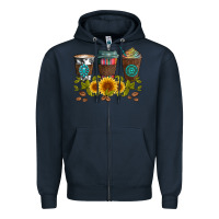Navy coffee group and sunflowers Zipper Hoodie - Artiststas